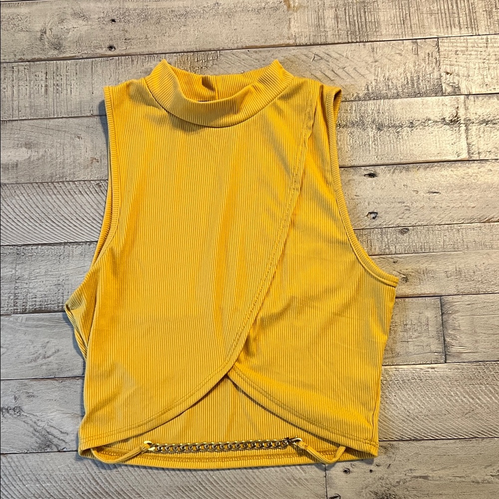 Love J Golden Yellow Sleeveless Crop Top